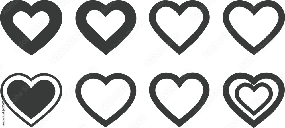 set. hand drawn hearts collection. romance and love illustrations set. hand drawn hearts collection. romance and love illustrations