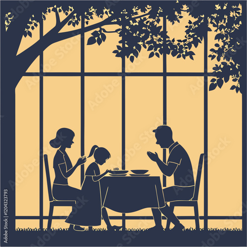 Family Dining Silhouette Vector – Peaceful Mealtime Scene