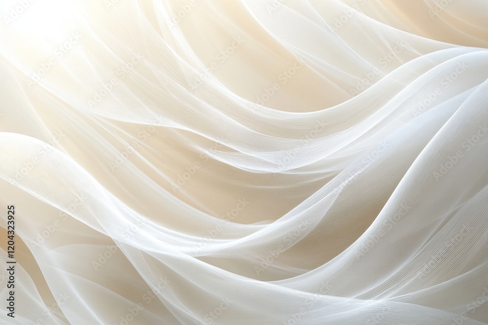 Obraz premium Sheer white veil fabric flowing gracefully, creating a dreamy and romantic backdrop, perfect for wedding-related themes