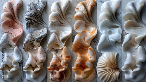 The beautiful colorful captivating material textures in different shapes like sea shells photo