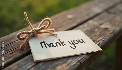 Rustic thank you card with twine on wooden bench, perfect for gratitude expression