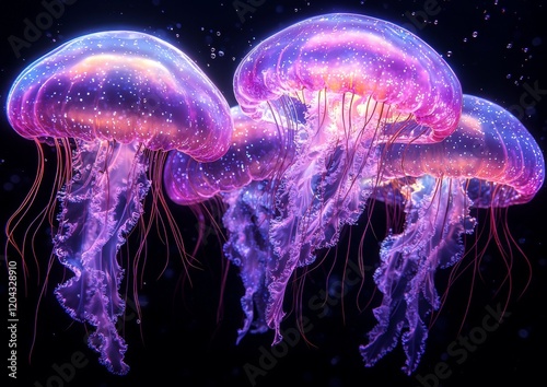 Radiant jellyfish shadows light up the deep; underwater photography reveals an ethereal beauty photo