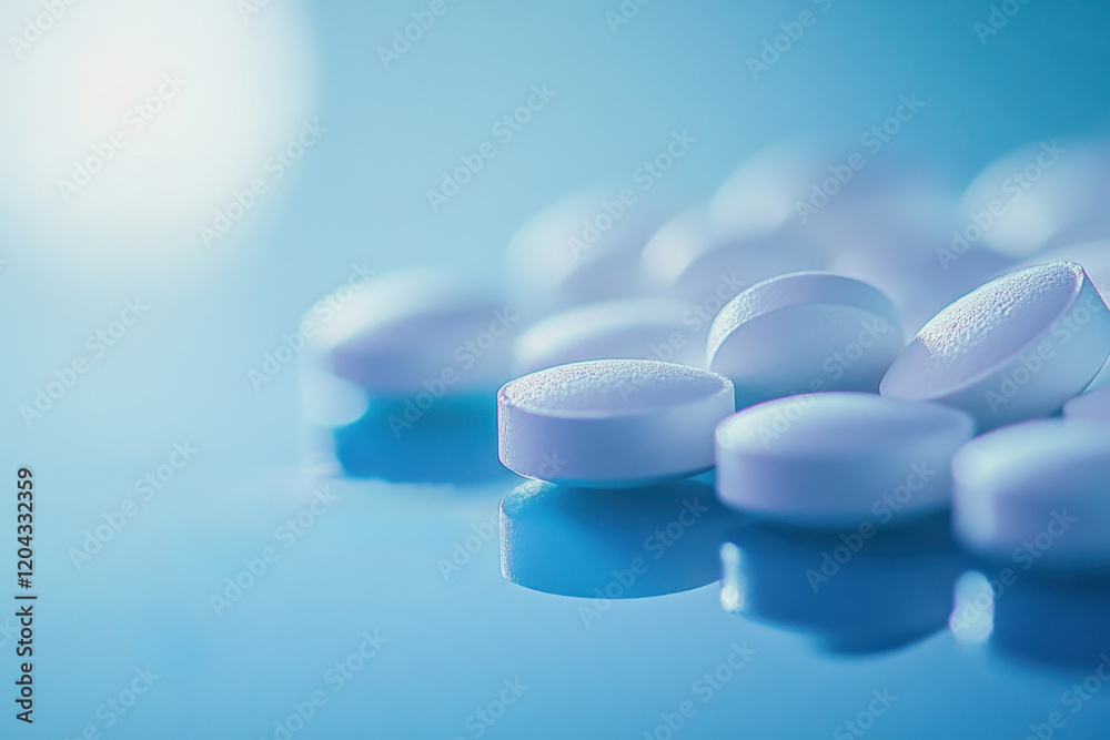 Many different pills on blue background Many different pills on blue background