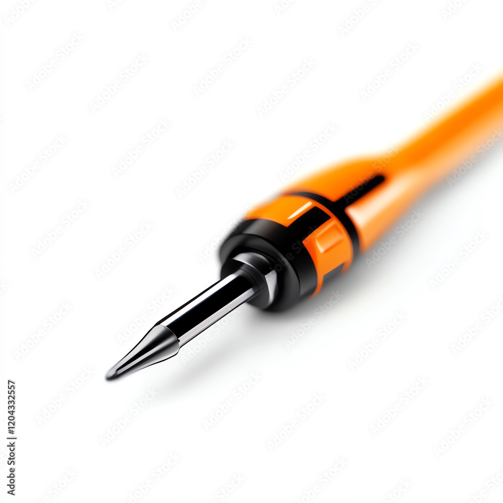 Close-up of an elegant fountain pen with an orange barrel, perfect for showcasing luxury writing tools and office supplies.