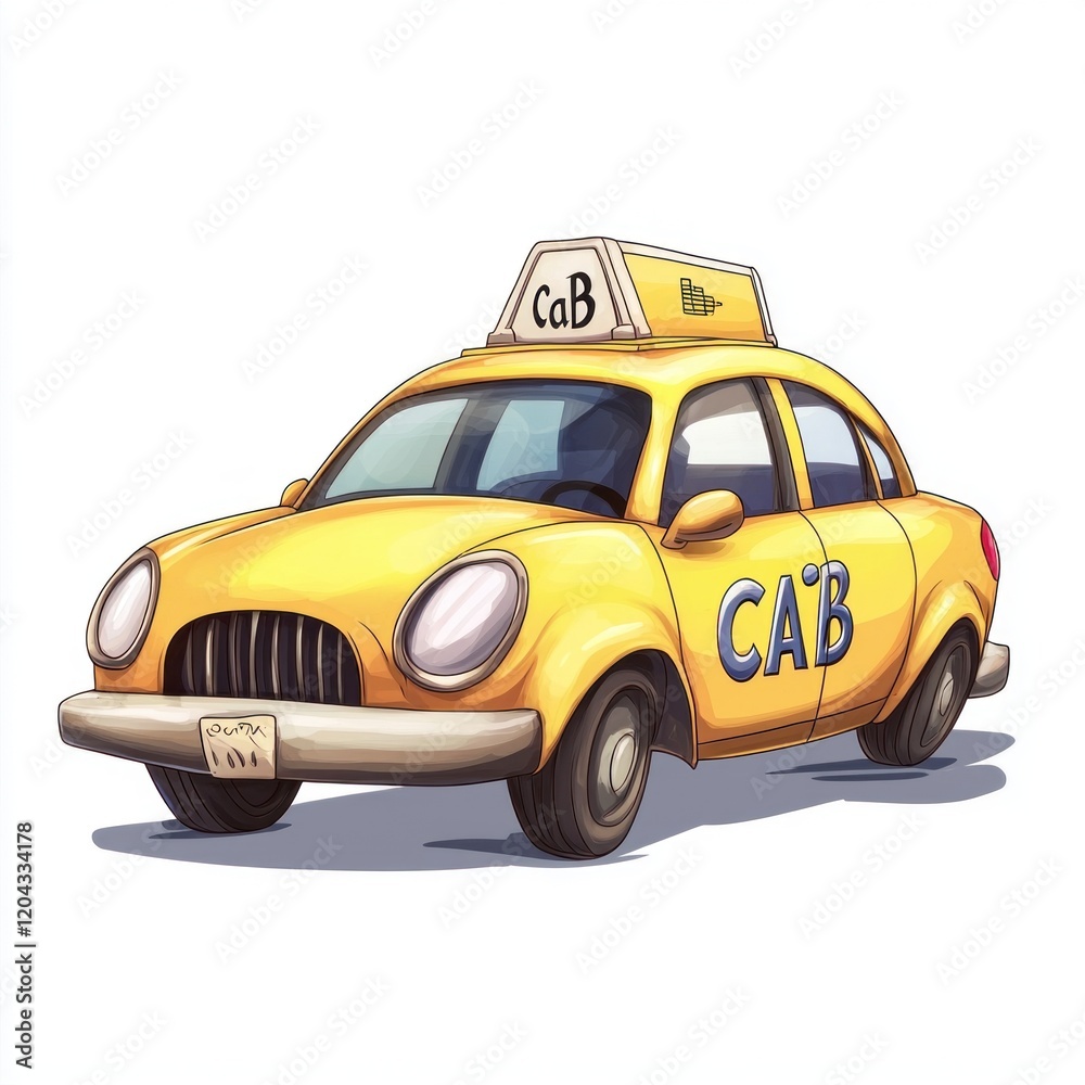 Taxi isolated on white background. Taxi icon. Cab isolated on white. Cab icon. Cab Car. Taxi Car Isolated element on white for Designers. Isolated Taxi Design Element. Cab Car Isolated on white.