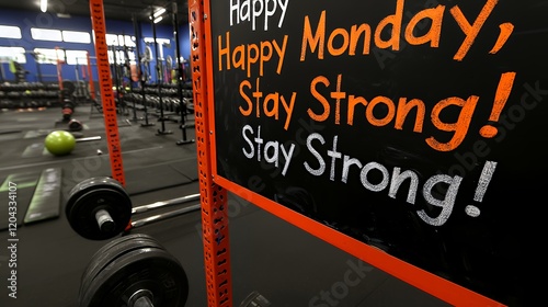 Happy Monday, Stay Strong! Motivational Gym Sign photo