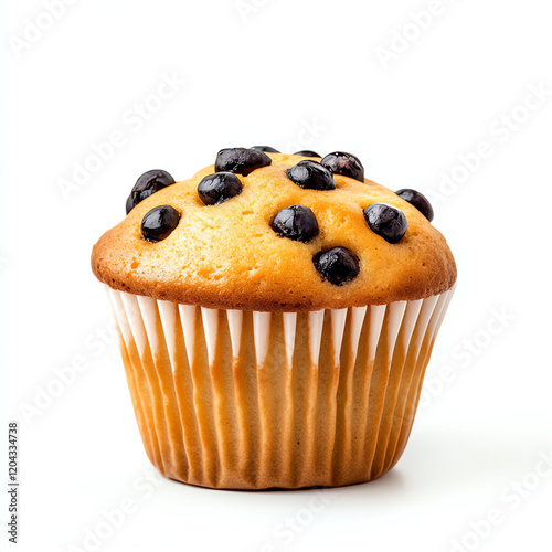 Delicious chocolate chip muffin topped with rich chocolate pieces, perfect for breakfast or a sweet snack. photo