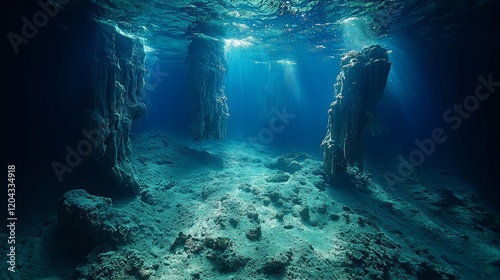 Exploring bioluminescent wonders deep in the ocean trenches, journey through dark mysterious depths with ethereal blue-green creatures