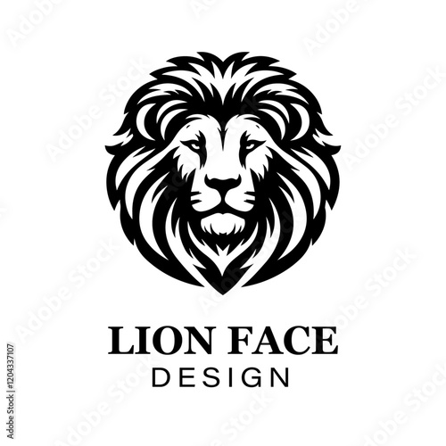 Fierce black and white lion head logo design with bold stylized mane, modern animal vector illustration for branding and graphic art projects.
 photo
