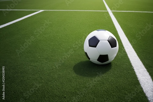 there is a soccer ball sitting on the grass of a soccer field