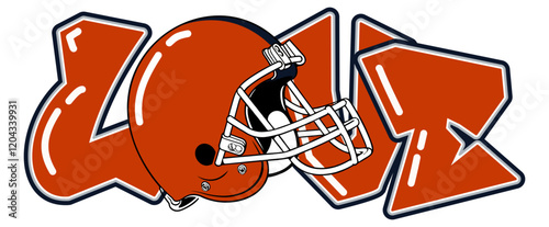 love - Navy blue and orange football player helmet, sport vector graphics, hockey, for street art - graffiti lettering typography - art illustration - multicolor - writen	