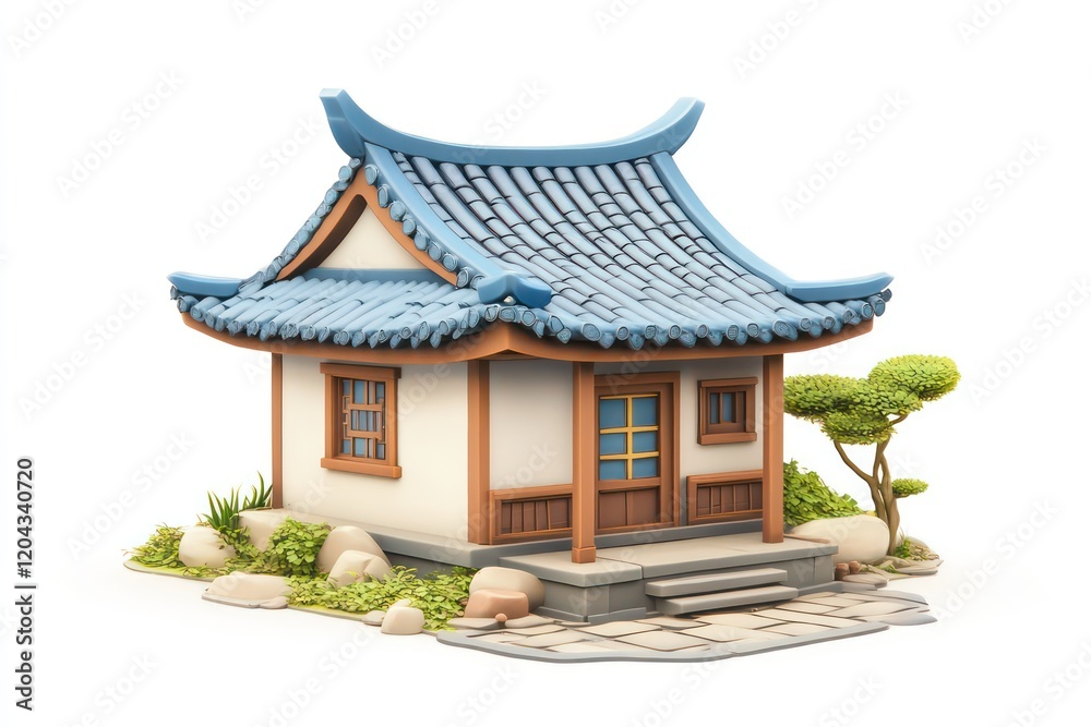 Fototapeta premium Chinese style house in cartoon style on a white background