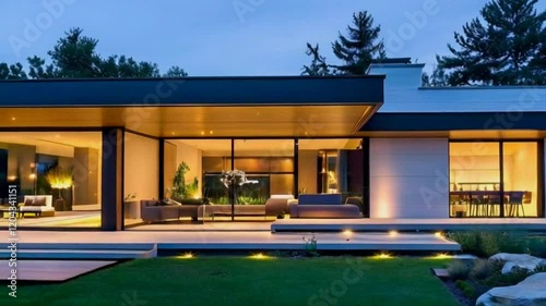 A two-story home with a modern design architecture or luxury real estate large windows