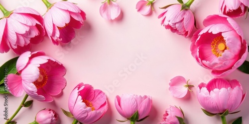 A Delicate Arrangement of Pink Blossoms Forming a Lovely Frame on a Soft Pink Background