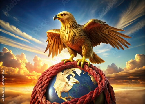 Powerful gold eagle illustration: a globe-spanning symbol of courage, loyalty, artistic excellence.