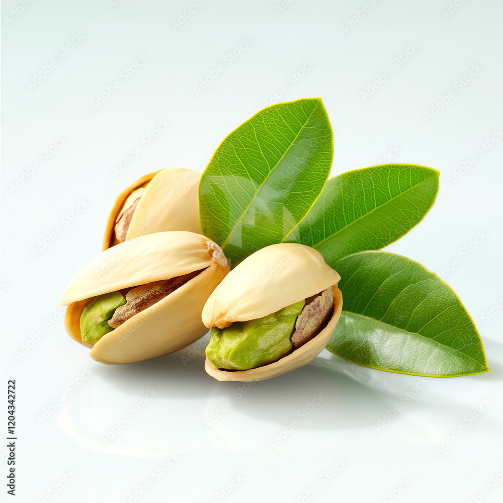 Fresh pistachios on a light background, showcasing their vibrant green color and natural leaves, perfect for healthy snacking. Fresh pistachios on a light background, showcasing their vibrant green color and natural leaves, perfect for healthy snacking.