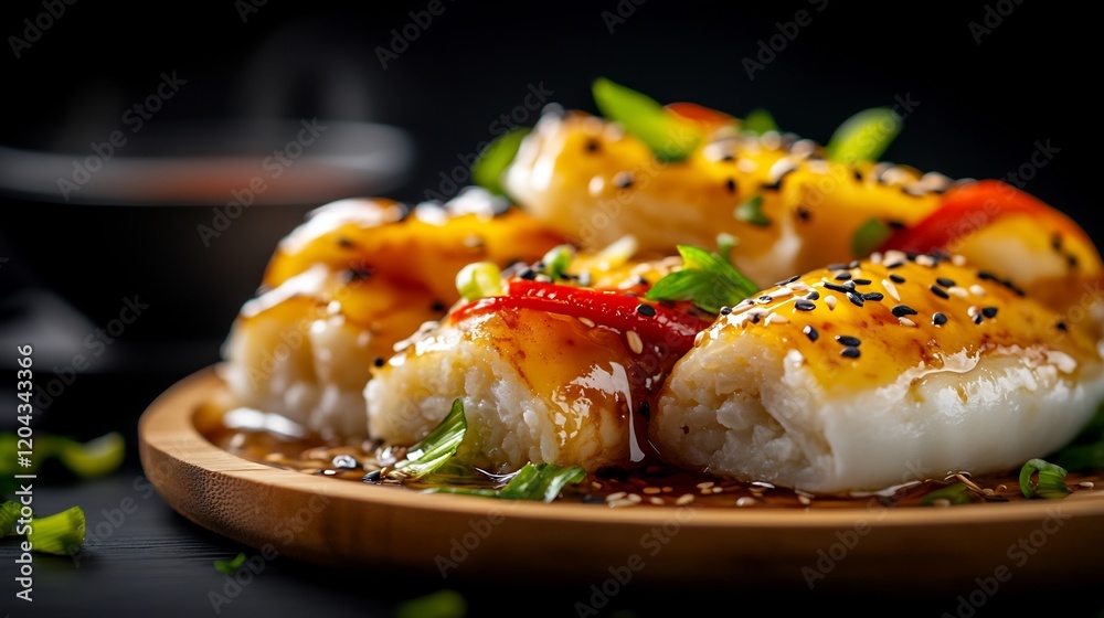 Delicious Steamed Rice Rolls Golden Glaze. AI Generated Delicious Steamed Rice Rolls Golden Glaze. AI Generated