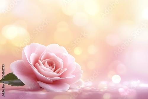 Pastel Pink Rose Blossom on Soft Bokeh Background