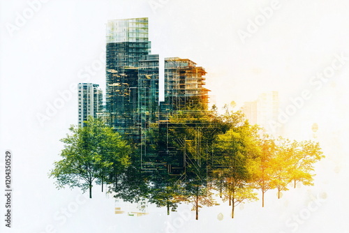 Urban sustainability merging nature with modern architecture cityscape digital art daylight innovative concepts photo