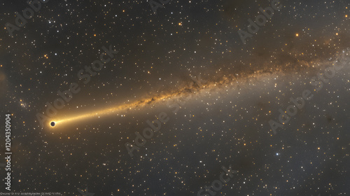 A glowing comet streaking across a field of distant stars, with its icy tail illuminating the cosmos, during a rare celestial event