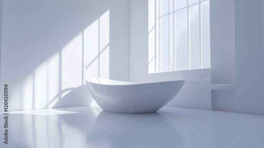 Serene Minimalist Bathroom: Sunlight Illuminates a Modern Freestanding Tub Serene Minimalist Bathroom: Sunlight Illuminates a Modern Freestanding Tub