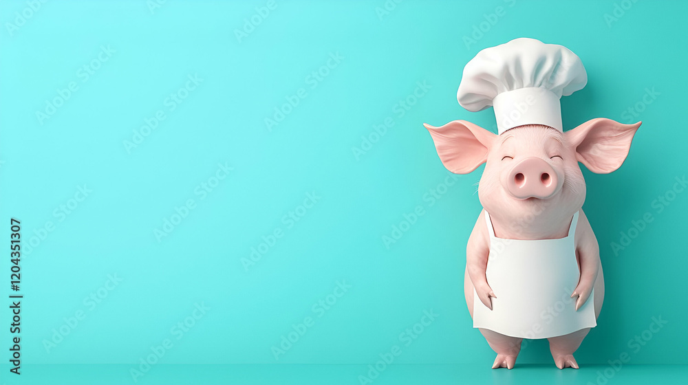 Culinary Pig, A whimsical pig donning a chef hat and white apron, ready to whip up delicious dishes in a vibrant kitchen setting. Culinary Pig, A whimsical pig donning a chef hat and white apron, ready to whip up delicious dishes in a vibrant kitchen setting.
