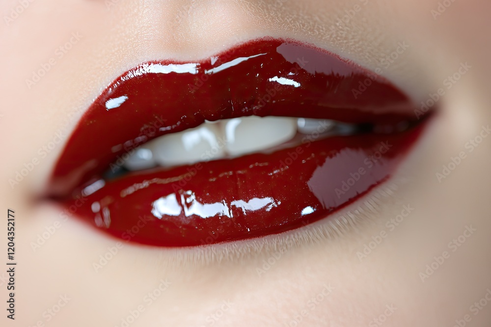 Obraz premium Glossy red lips shine with allure, highlighting beauty and confi