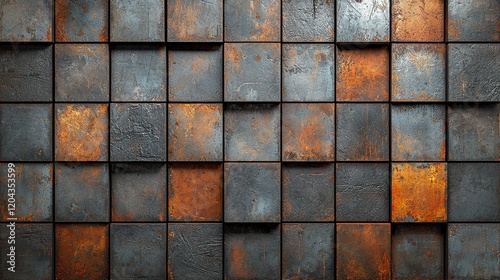 Rusty metal cube wall background  industrial design.