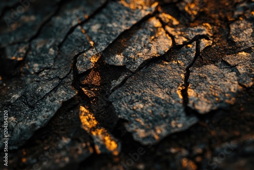 Cracked surface with warm light highlights revealing intricate t