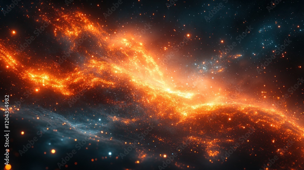 Fototapeta premium Vibrant cosmic nebula with fiery orange and blue hues, showcasing stellar activity in deep space