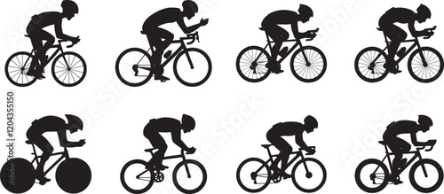 cyclist vector icon. collection of silhouettes of people cycling in different positions. bike, cycle, cyclist, ride, vector, bicycle, man, icon, people, illustration, woman, girl, boy, mountain