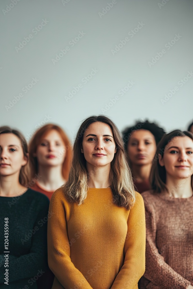 Obraz premium Diverse group of women standing in line, showcasing confidence a