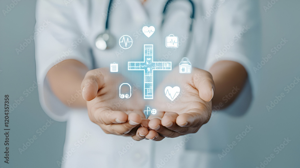 Healing Touch, Hands cradle a radiant medical cross symbolizing hope and wellness, set against a softly blurred background. Healing Touch, Hands cradle a radiant medical cross symbolizing hope and wellness, set against a softly blurred background.