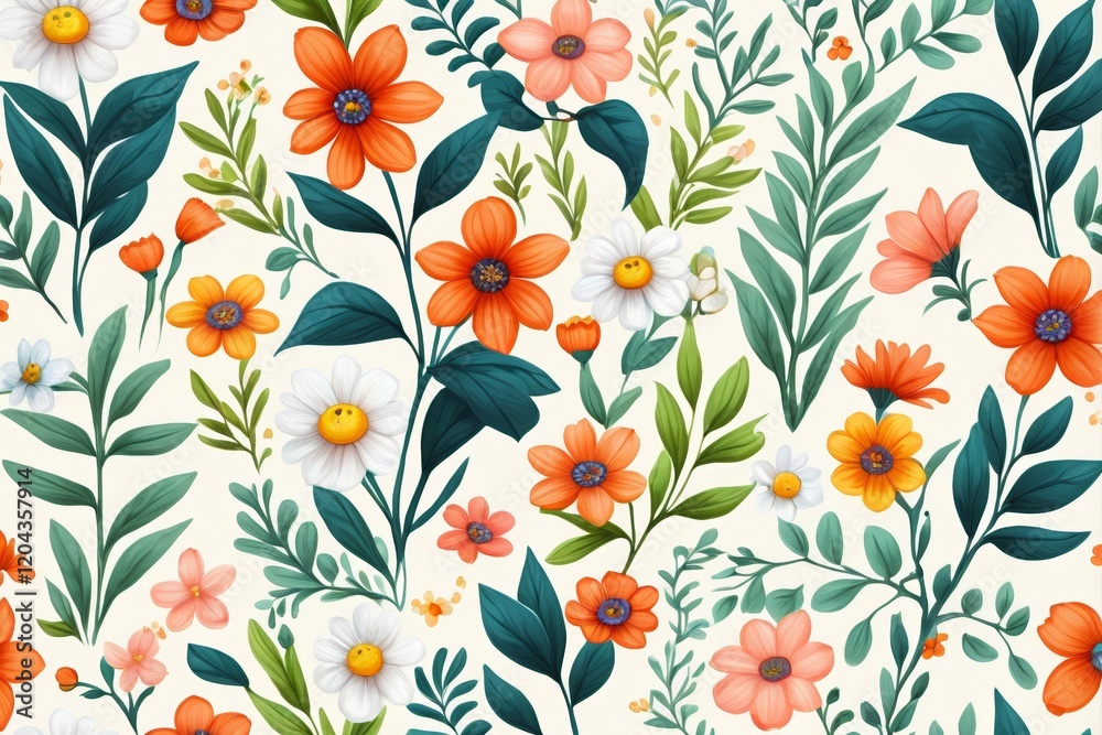 there is a pattern of flowers and leaves on a white background there is a pattern of flowers and leaves on a white background