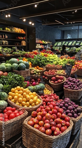 Vibrant Produce Market Basket Display. AI Generated