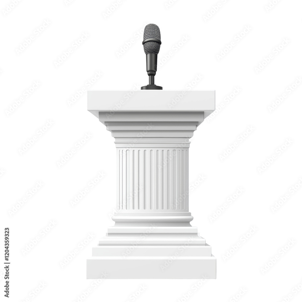 Clean White Podium with Microphone for Presentations Isolated on transparent background Clean White Podium with Microphone for Presentations Isolated on transparent background