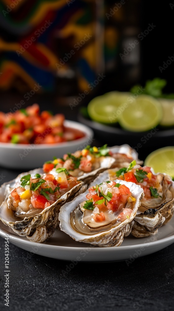 Delicious Oysters Vibrantly Dressed Warm Light. AI Generated