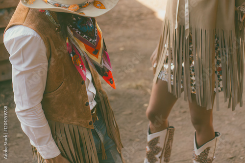 Fashionable Western Style Cowboy Hats, Fringe, and Boots in Trendy Scene