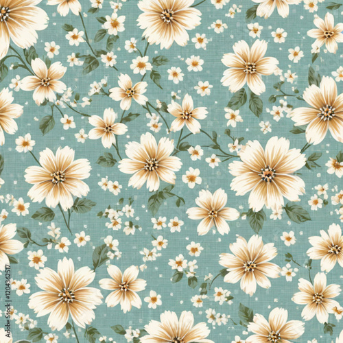 Trendy seamless floral textile print. Aerial flora pattern. Summer wildflowers  seamless background. Vector, 