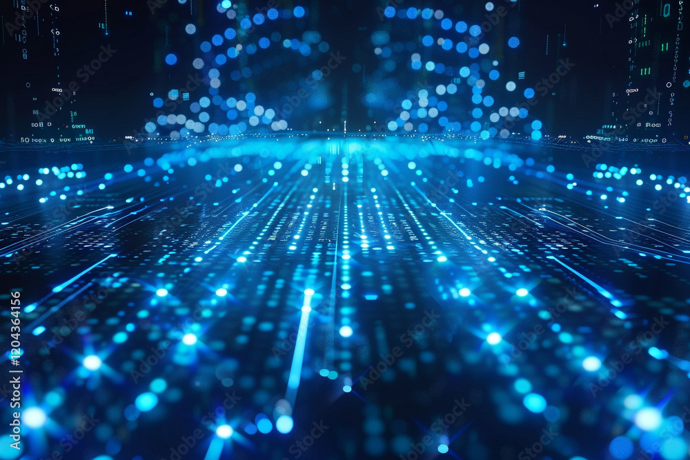 Obraz premium Digital Future: Blue Binary Data Flowing on a Computer Screen Background