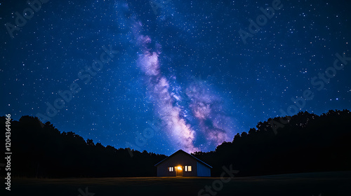 A photo of the Milky Way stretching across the night sky, with a remote observatory silhouetted in the foreground, during a clear, starry night