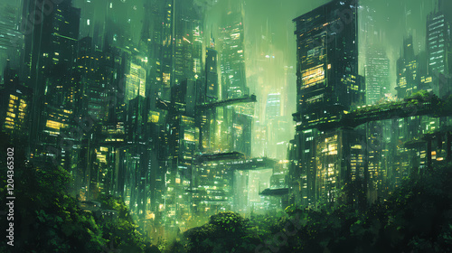 Banner of futuristic sustainable green city concept of city of the future based on green energy and eco industry generative ai. Futuristic City. Illustration photo