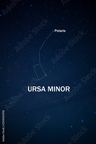 Ursa minor constellation highlighting polaris, the north star, in night sky