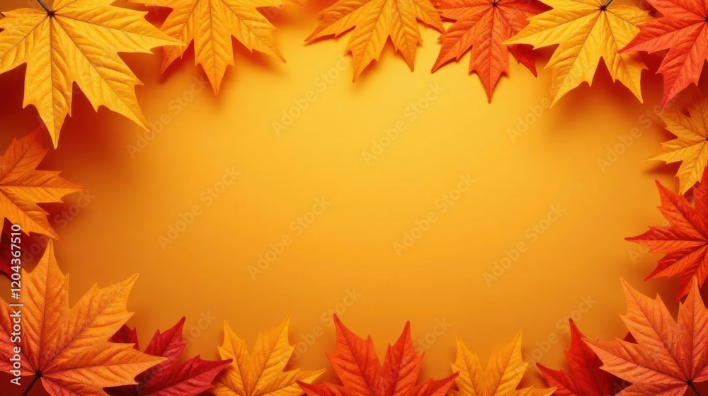 Autumnal Leaves Frame on Warm Orange Background, Perfect for Seasonal Designs and Festive Celebrations Autumnal Leaves Frame on Warm Orange Background, Perfect for Seasonal Designs and Festive Celebrations