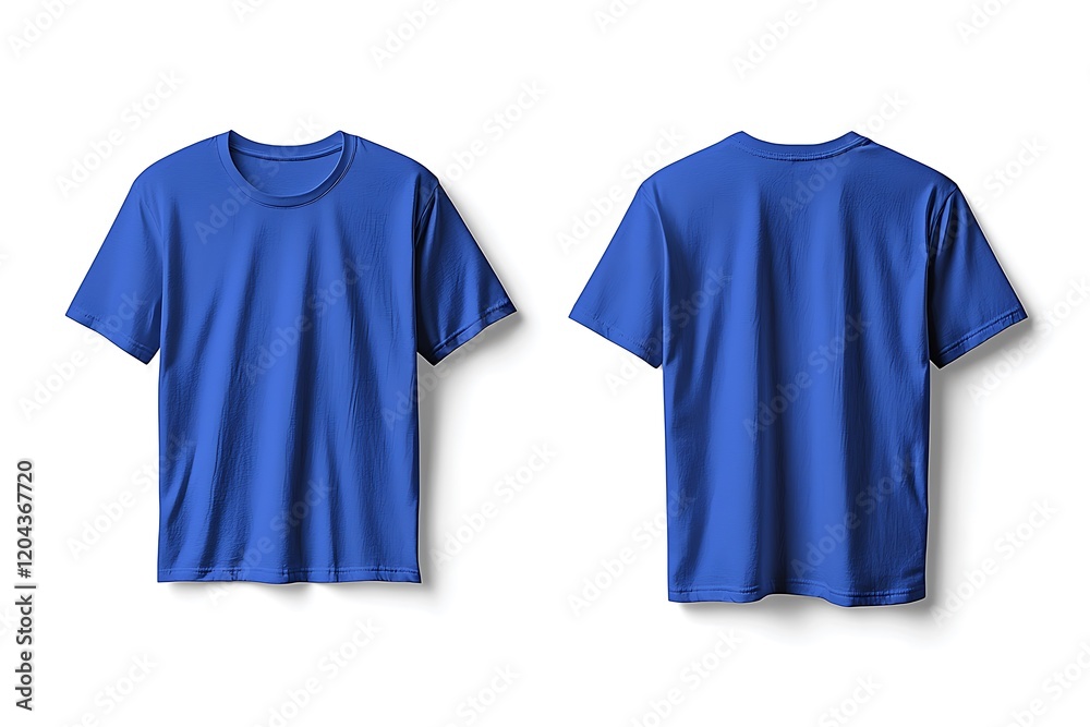 Royal blue t-shirt mockup with front and back views on white background for design use Royal blue t-shirt mockup with front and back views on white background for design use