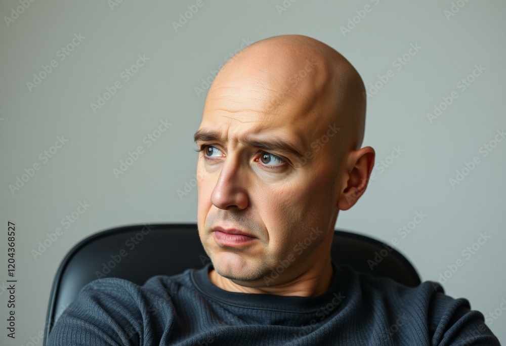 Portrait of a bald man with a sad and frustrated expression Portrait of a bald man with a sad and frustrated expression