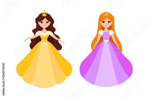 Quinceanera princess character. Young girl in a fluffy dress with a crown.