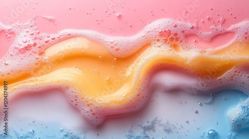 Colorful abstract liquid patterns with bubbles on a vibrant pastel background, ideal for design use