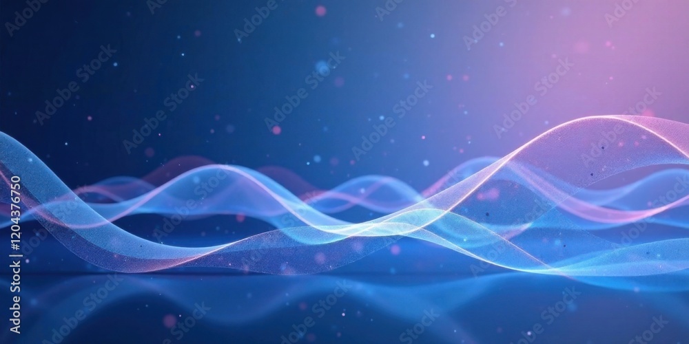 Abstract Serene Flowing Waveforms with Glowing Particles and a Smooth Reflective Surface Abstract Serene Flowing Waveforms with Glowing Particles and a Smooth Reflective Surface