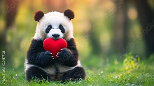 Cute Panda Holding Red Heart for Valentine's Day Celebration
